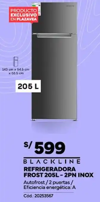 Plaza Vea BLACKLINE REFRIGERADORA FROST 205L-2PN INOX oferta