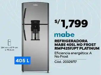 Plaza Vea mabe REFRIGERADORA MABE 405L NO FROST RMP425FJPT PLATINUM oferta