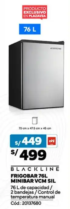 Plaza Vea BLACKLINE FRIGOBAR 76L MINIBAR VCM SIL oferta