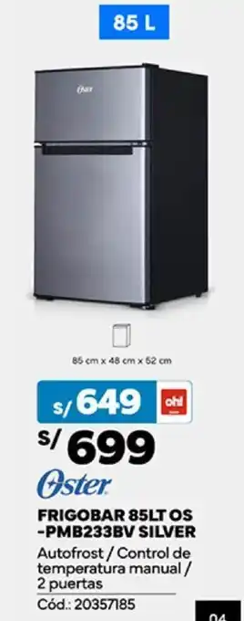 Plaza Vea Oster FRIGOBAR 85LT OS -PMB233BV SILVER oferta