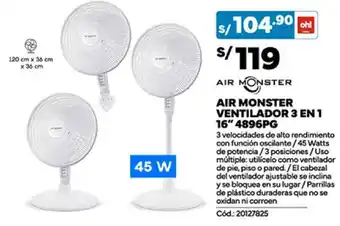 Plaza Vea AIR MONSTER VENTILADOR 3 EN 1 16" 4896PG oferta