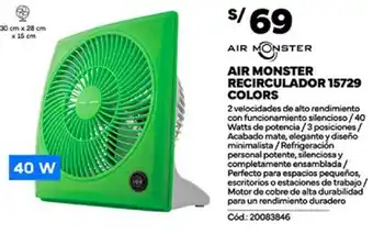 Plaza Vea AIR MONSTER RECIRCULADOR 15729 COLORS 40W oferta