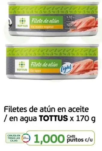 Tottus Filetes de atún en aceite / en agua TOTTUS x 170g oferta