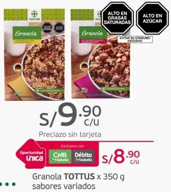 Tottus Granola TOTTUS x 350g sabores variados oferta