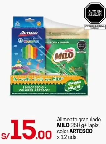 Tottus Alimento granulado MILO 350g+ lapiz color ARTESCO x 12 uds oferta