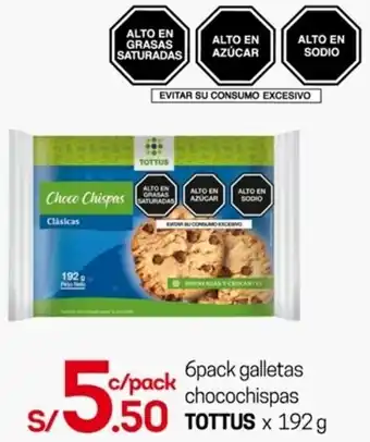 Tottus TOTTUS galletas chocochispas 6pack x 192g oferta