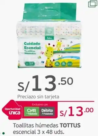 Tottus Toallitas húmedas TOTTUS escencial 3 x 48 uds oferta