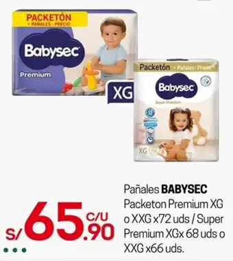 Tottus Pañales BABYSEC Packeton Premium XG C/U OXXGx72 uds/Super XXG x66 uds oferta