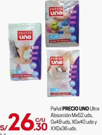 Tottus Pañal PRECIO UNO Ultra Absorción Mx52 uds, C/U Gx48 uds, XGx40 uds oferta