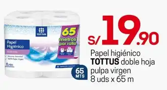 Tottus Papel higiénico TOTTUS doble hoja pulpa virgen 8 uds x 65m oferta
