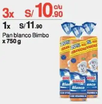 Tottus Pan blanco Bimbo 3 x 750g oferta