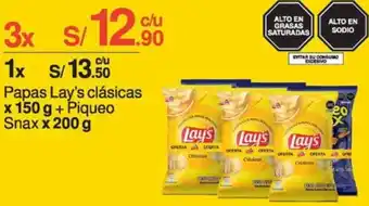 Tottus Papas Lay's clásicas x 150 g + Piqueo Snax x 200g oferta