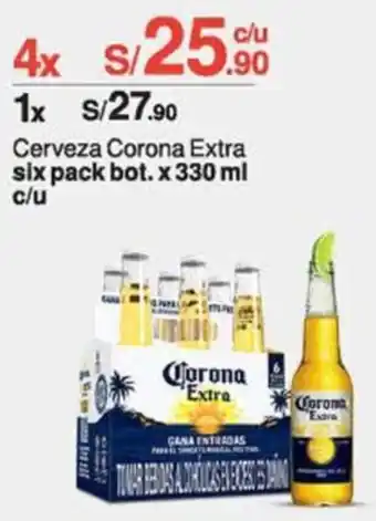 Tottus Cerveza Corona Extra six pack bot. x 330ml oferta