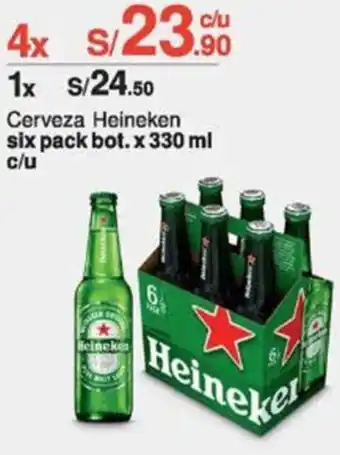 Tottus Cerveza Heineken six pack bot. x 330ml oferta