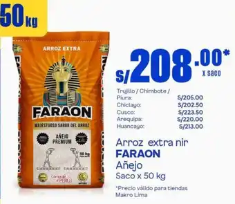 Makro Arroz extra nir FARAON Añejo Saco x 50kg oferta