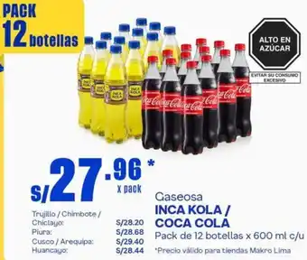 Makro Gaseosa INCA KOLA / COCA COLA Pack de 12 botellas x 600ml oferta