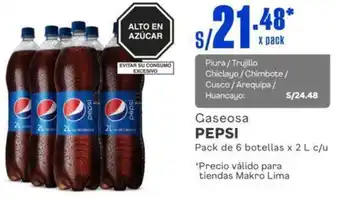 Makro Gaseosa PEPSI Pack de 6 botellas x 2L oferta