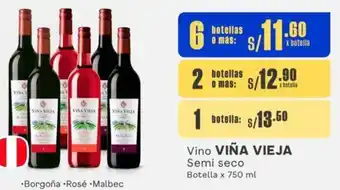 Makro Vino VIÑA VIEJA Semi seco 6 Botellas x 750ml oferta