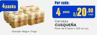 Makro Cerveza CUSQUEÑA 4 Packs de 6 latas x 355ml oferta