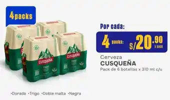 Makro Cerveza CUSQUEÑA 4 Packs de 6 botellas x 310 ml c/u oferta