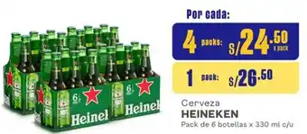 Makro Cerveza HEINEKEN 4 Packs de 6 botellas x 330 ml c/u oferta