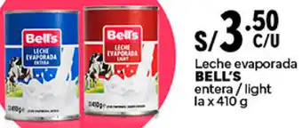 Plaza Vea Leche evaporada BELL'S entera/light la x 410g oferta