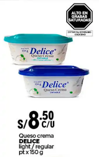 Plaza Vea Queso crema DELICE light/regular pt x 150g oferta