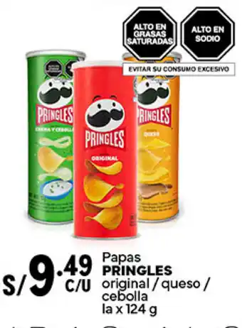 Plaza Vea Papas PRINGLES original/queso / cebolla la x 124g oferta