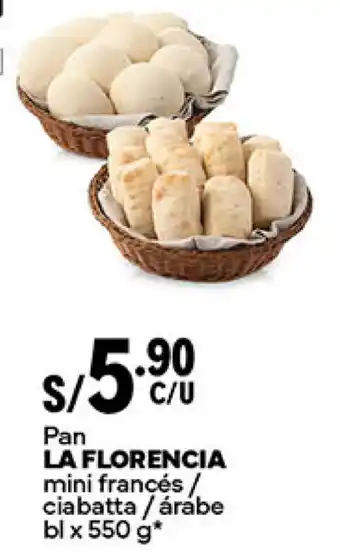 Plaza Vea Pan LA FLORENCIA mini francés/ ciabatta / árábe bl x 550 g oferta