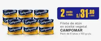 Plaza Vea Filete de atún en aceite vegetal CAMPOMAR 2 Packs de 6 latas x 150g oferta