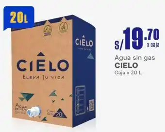 Plaza Vea Agua sin gas CIELO Caja x 20L oferta