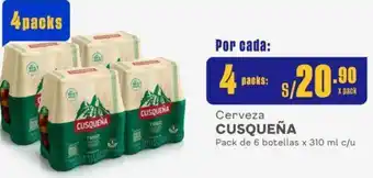 Plaza Vea Cerveza CUSQUEÑA 4 Packs de 6 botellas x 310ml oferta