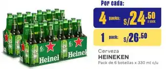 Plaza Vea Cerveza HEINEKEN 4 Packs de 6 botellas x 330ml oferta