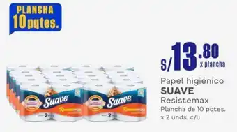 Plaza Vea Papel higiénico SUAVE Resistemax Plancha de 10 pqtes. x 2 unds. c/u oferta