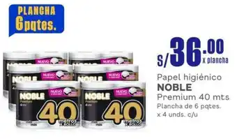 Plaza Vea Papel higiénico NOBLE Premium 40 mts Plancha de 6 pqtes. x 4 unds oferta