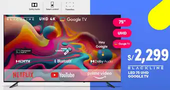 Plaza Vea BLACKLINE LED 75 UHD GOOGLE TV oferta