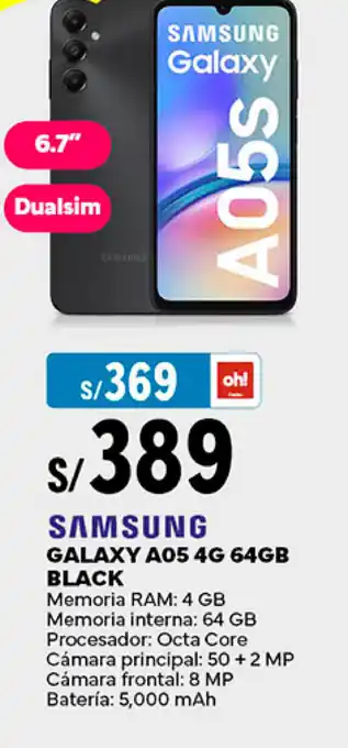 Plaza Vea SAMSUNG GALAXY A05 4G 64GB BLACK oferta