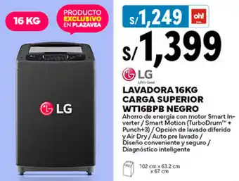 Plaza Vea LG LAVADORA 16KG CARGA SUPERIOR WT16BPB NEGRO oferta