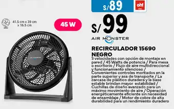 Plaza Vea AIR MONSTER RECIRCULADOR 15690 NEGRO oferta