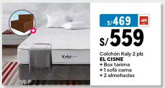 Plaza Vea Colchón Kaly 2 plz EL CISNE + Box tarima +1 sofá cama + 2 almohadas oferta