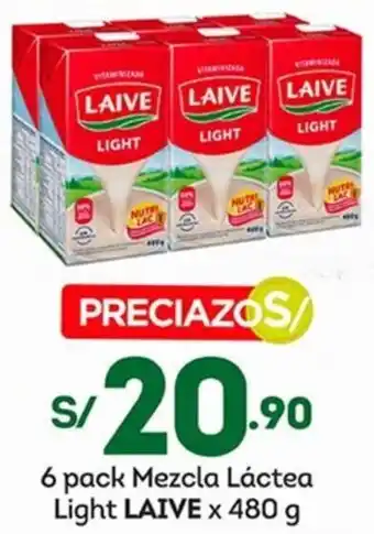 Tottus 6 pack Mezcla Láctea Light LAIVE x 480 g oferta
