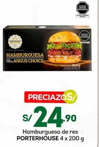 Tottus Hamburguesa de res PORTERHOUSE 4 x 200 g oferta
