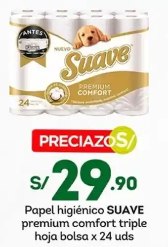 Tottus Papel higiénico SUAVE premium comfort triple hoja bolsa x 24 uds oferta