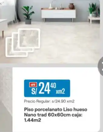 Promart Piso porcelanato Liso hueso Nano trad 60x60cm caja: 1.44m2 oferta