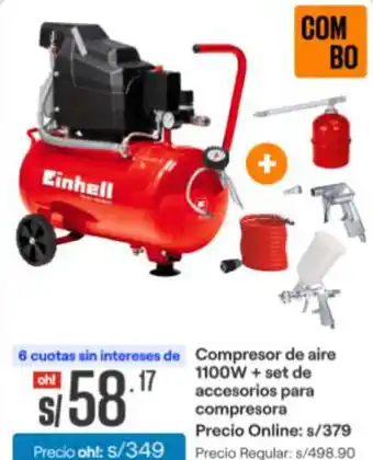 Promart Compresor de aire 1100W + set de accesorios para compresora oferta