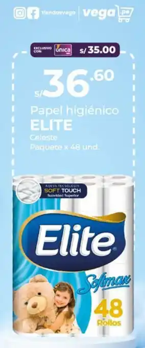 Vega Papel higiénico ELITE Celeste Paquete x 48 und. oferta