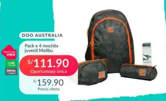 Falabella DOO AUSTRALIA Pack x 4 mochila juvenil Malibu oferta