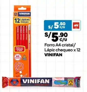 Plaza Vea Forro A4 cristal/ Lápiz chequeo x 12 VINIFAN oferta