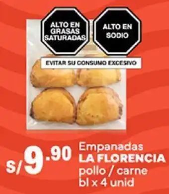Plaza Vea Empanadas LA FLORENCIA pollo / carne bl x 4 unid oferta
