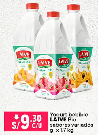 Plaza Vea Yogurt bebible LAIVE Bio sabores variados gl x 1.7kg oferta
